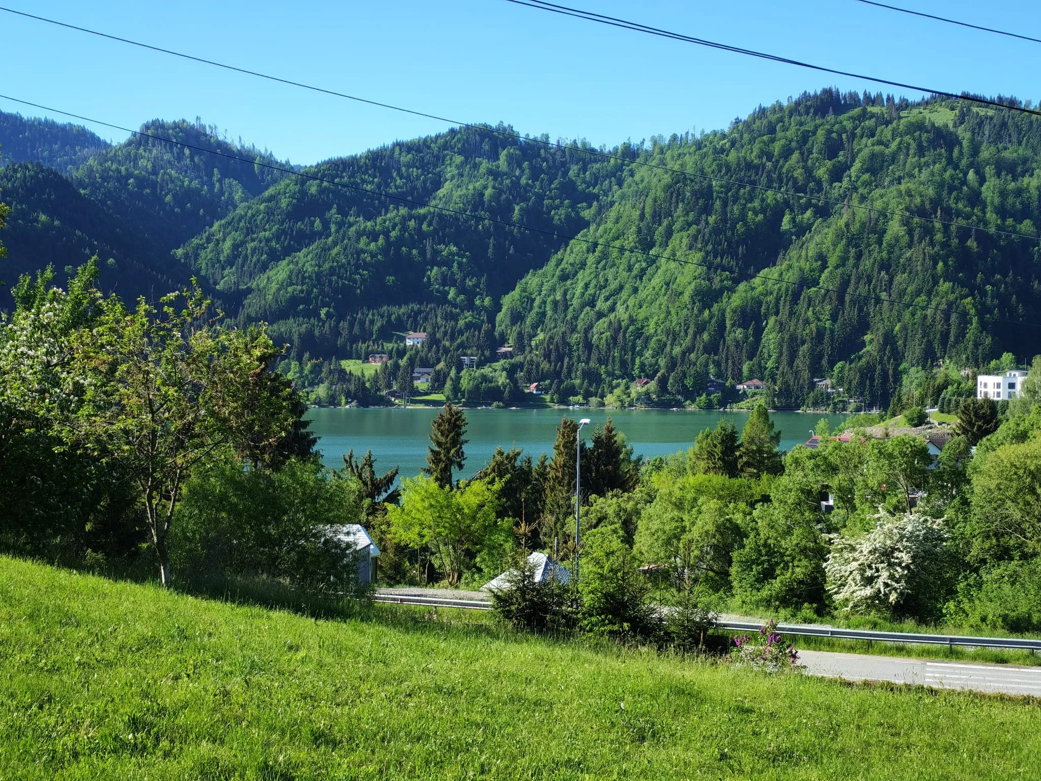 Panoramă spre lacul Colibița și munții din jur
